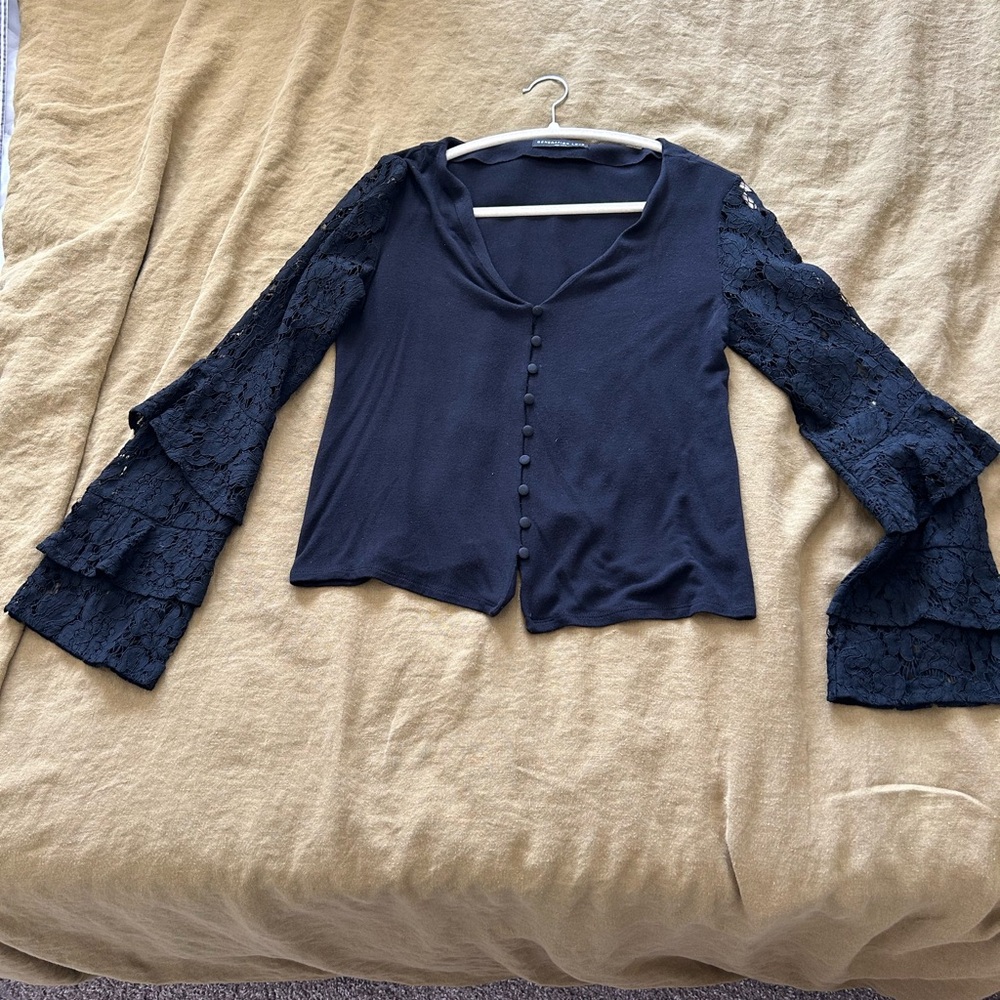 Elegant Black Lace Sleeve Top